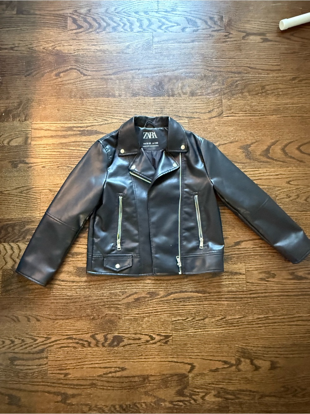Zara Black Faux Leather Kids Moto Jacket with Silver Zippers